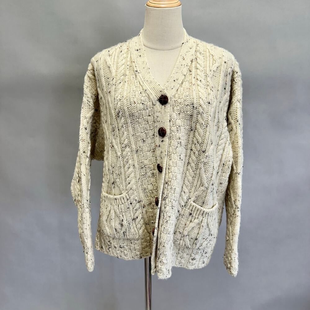 Celtic Country wool boxy cardigan sweater beige/oatmeal‎ women's Size medium
